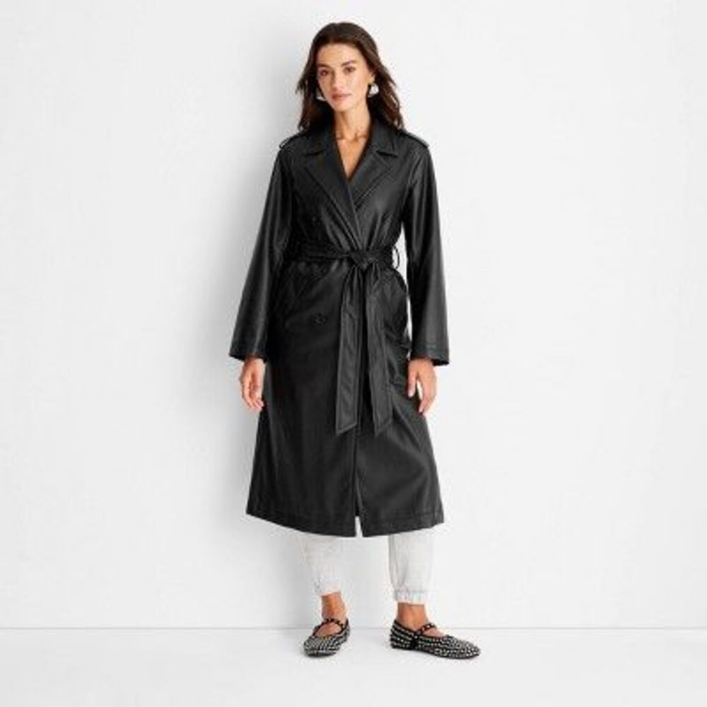 COPY - A New Day - Women's Faux Leather Trench Coat - A New Day Black Black